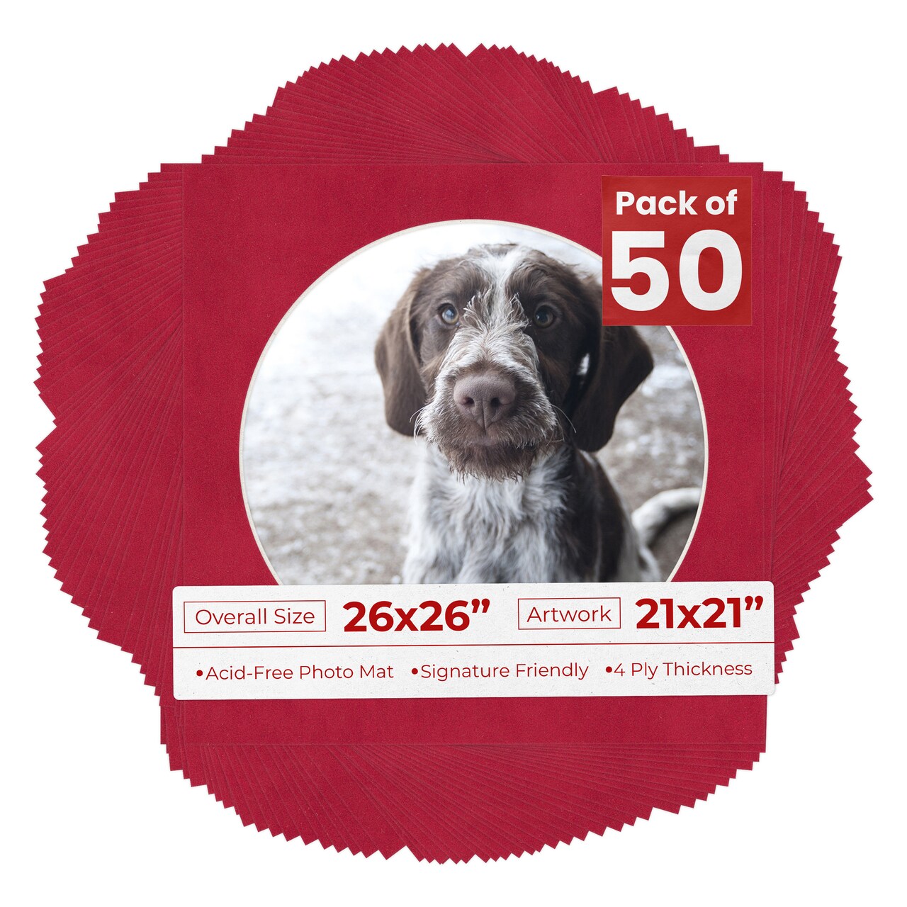 Red Suede Mat Board for 26x26 Frames - Circle Opening for 21x21 Photos